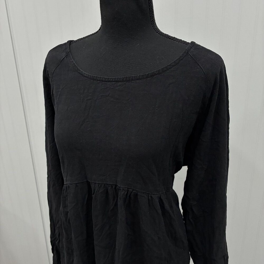 Umgee Women’s 1XL Black Mineral Wash Babydoll Linen Blend Tunic Top Boho Comfort - Picture 2 of 7